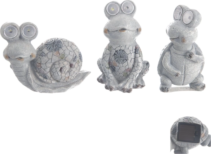 Solare Gartendekoration – Tierfigur aus Polystone, Grau, 14 × 7 × 11,5 cm (3 Varianten)