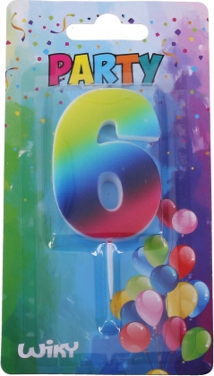 Party candle number 6 rainbow with stand