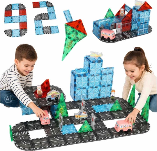 Magnetic construction blocks 3D city with cars – 91 pieces