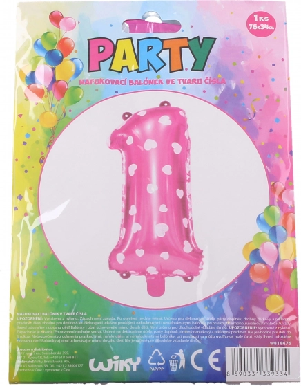 Ballon gonflable chiffre 1 avec petits cœurs – Rose
