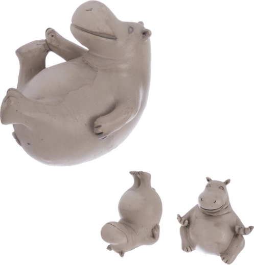 Nilpferd-Figur in Yoga-Pose aus Polyresin, grau (3 Varianten)