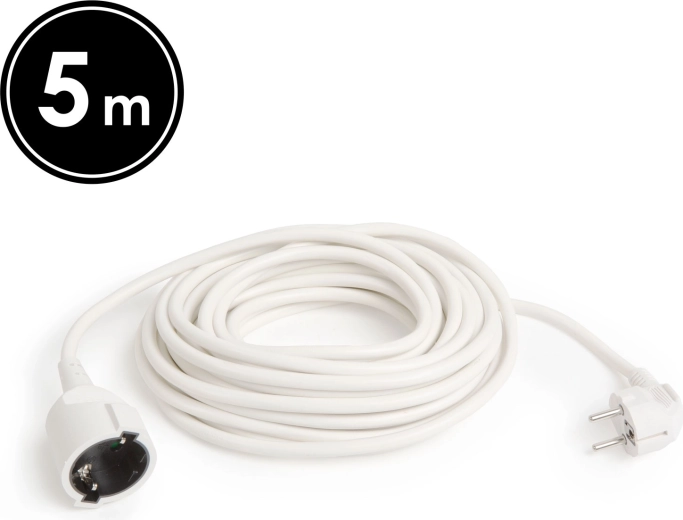 Witte verlengkabel van 5 m met rechte contactdoos