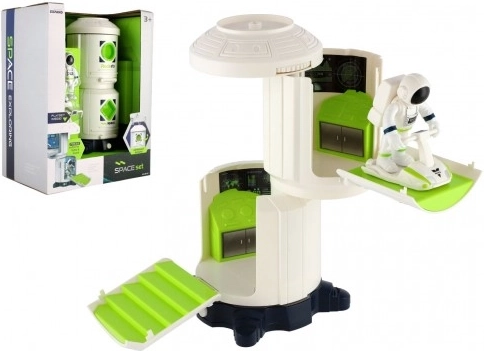 Space station with lights and sounds with battery-powered astronaut