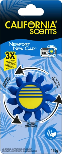 Désodorisant auto pour grille d’aération California Scents Newport New Car – soleil rotatif