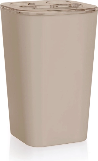 Gobelet en plastique pour brosses à dents avec séparateur beige-gris 11 cm