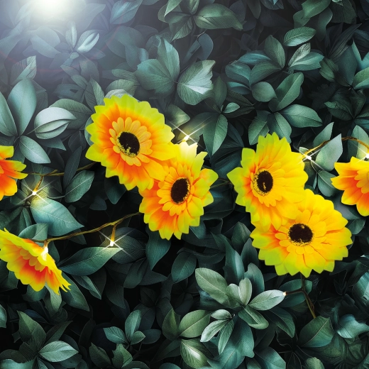Solarverlichtingsslinger met zonnebloemen, 20 warmwitte LED's