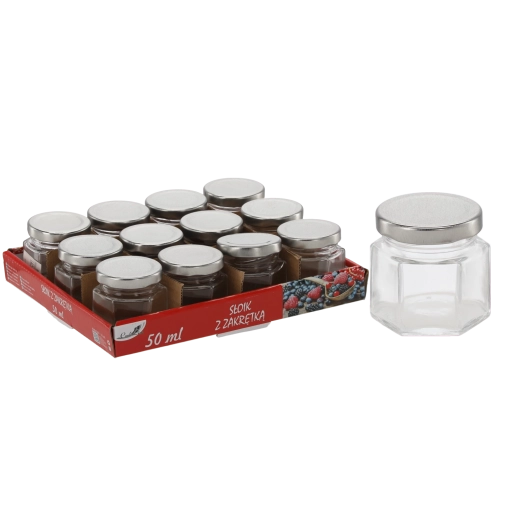 Sechseckglas 50 ml mit Metalldeckel