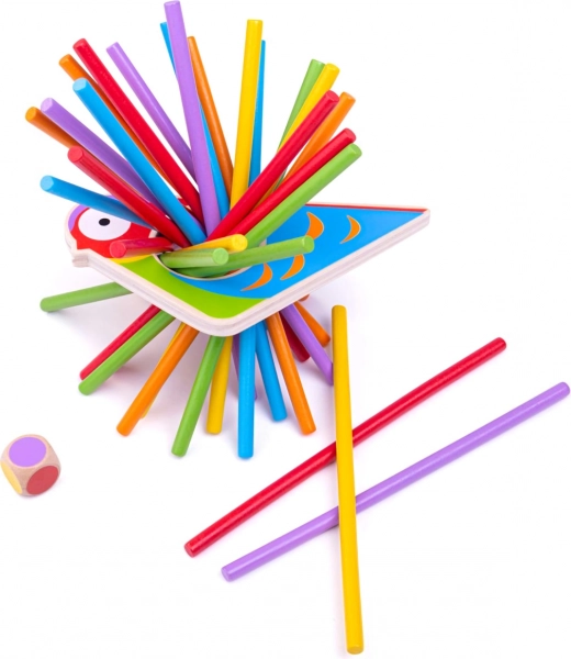 Colorful Wooden Balancing Game Shaped like a Parrot