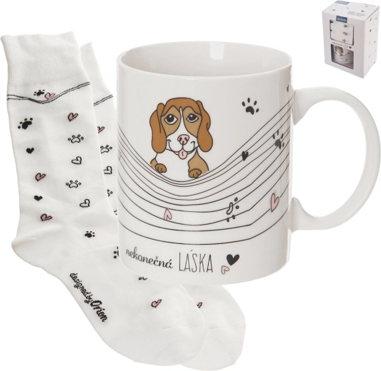 Coffret cadeau : mug en céramique « Amour infini » 350 ml et chaussettes avec motif chien