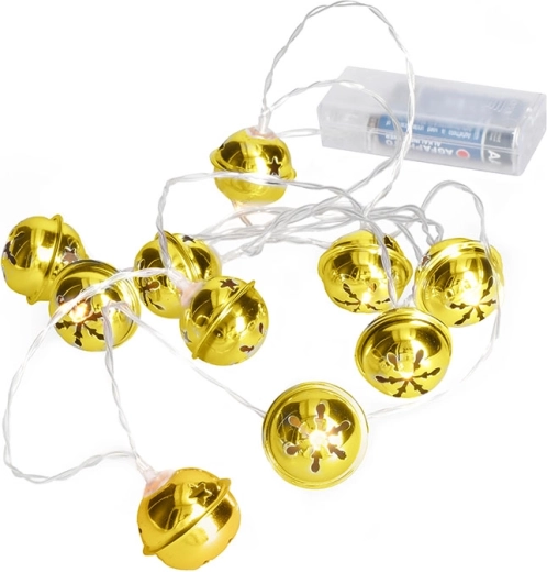 Solight LED-kerstlichtsnoer met belletjes 10 LED goud 1,5 m op batterijen