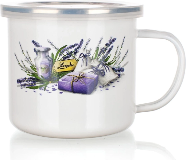 Geëmailleerde mok met deksel Lavender 0,5 l