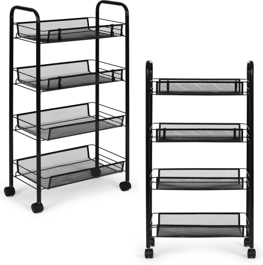 Mobile metal shelving unit with 4 shelves and wheels ModernHome