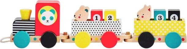 Wooden Pull-Along Train with Numbers and Animals PETIT COLLAGE