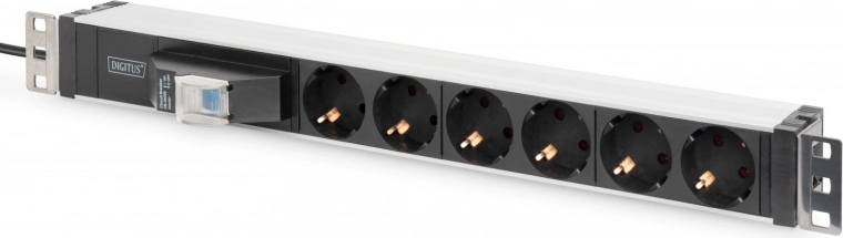 PDU de rack DIGITUS pour rack 19'', 6x schuko, câble 2 m, disjoncteur, profilé en aluminium