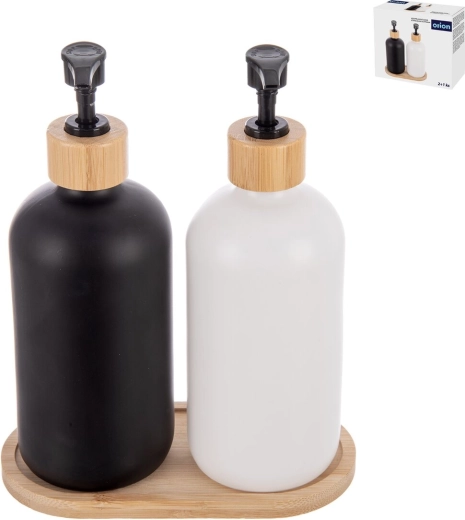 Badezimmerset aus Glas und Bambus 2+1 mit Spendern