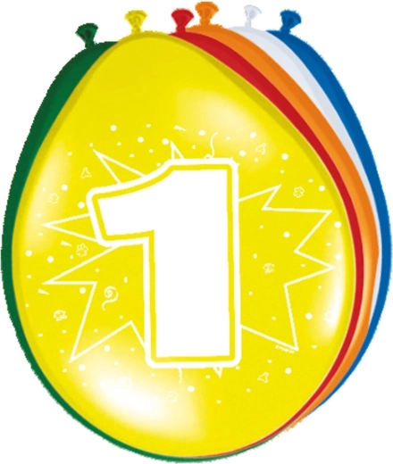 Latexballon Zahl 1 (Farbmix, 1 Stk.)