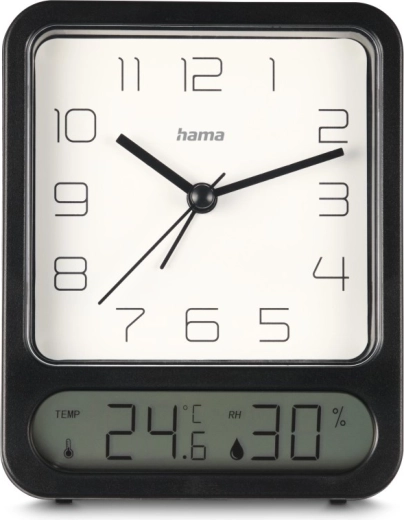 Réveil avec horloge analogique et thermomètre et hygromètre numériques, noir