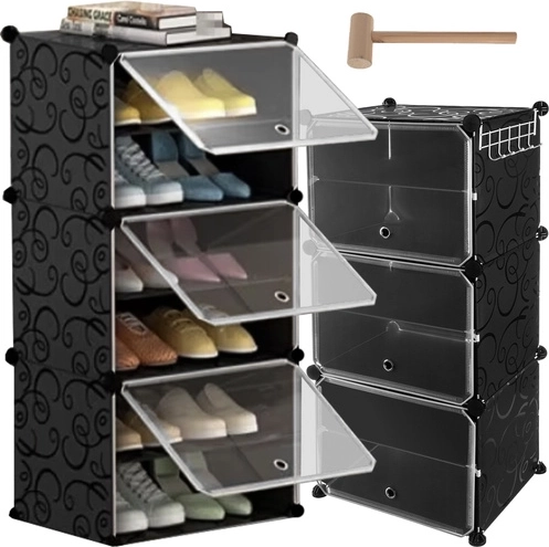 Modular shoe cabinet with 6 levels with doors and coat rack