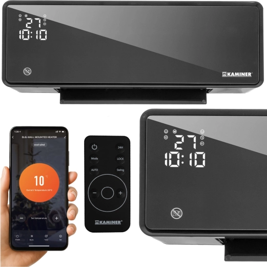 Luftschleier KAMINER ZELVION mit WLAN und Fernbedienung 1000 W / 2000 W, schwarz – Schwarz