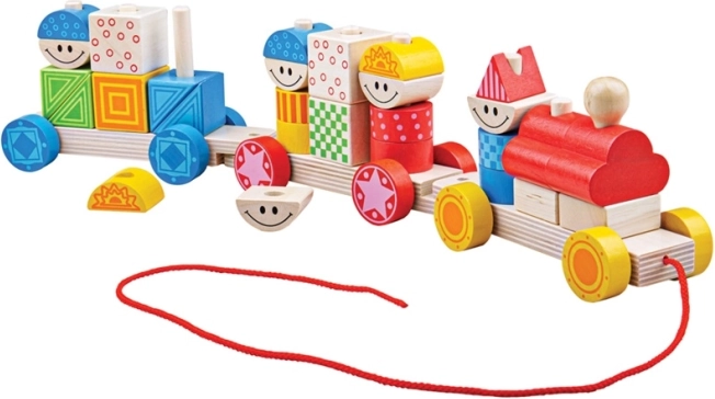 Bigjigs Baby wooden pull-along train with stacking blocks