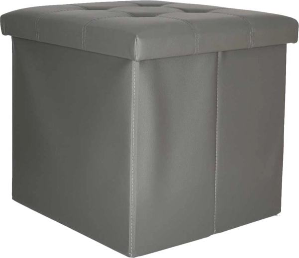 Tabouret pliable avec espace de rangement en similicuir 38 × 38 × 36 cm, gris