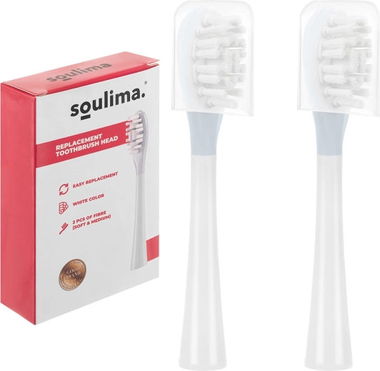 Replacement brush heads for the Soulima X800 sonic toothbrush, white (soft + medium) 2 pcs