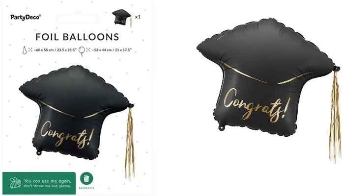 Foil balloon shaped like a graduation cap "Congrats!"