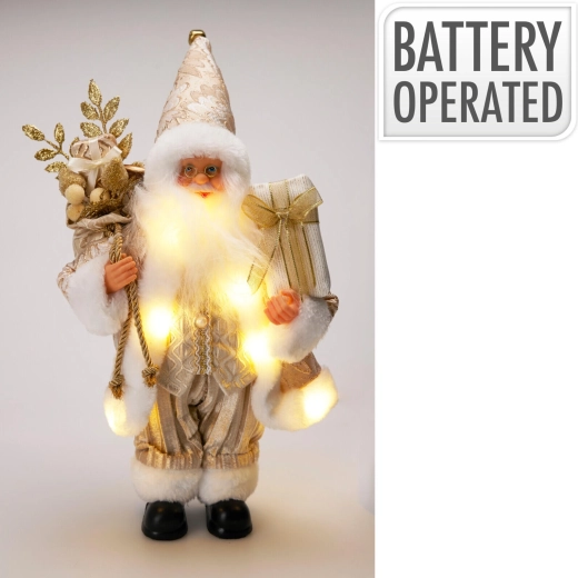 Standing Christmas Santa Decoration with LED Lighting – Gold