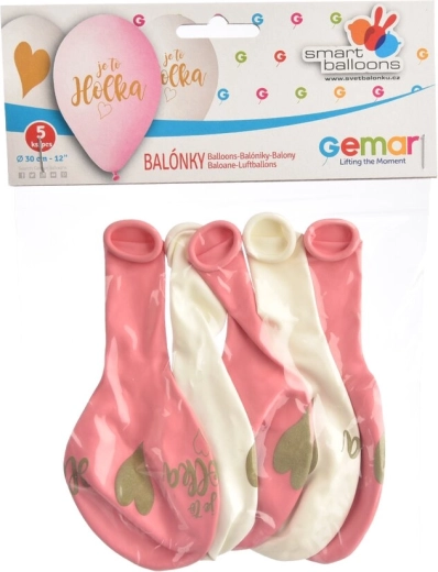 Ballons en latex « C’est une fille » rose-blanc, 5 pcs