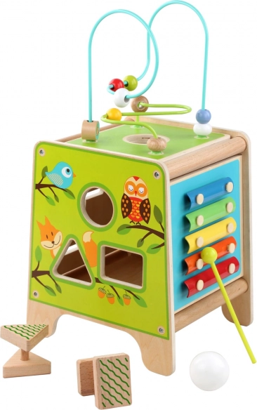 Wooden 5-in-1 activity cube with xylophone LUCY & LEO