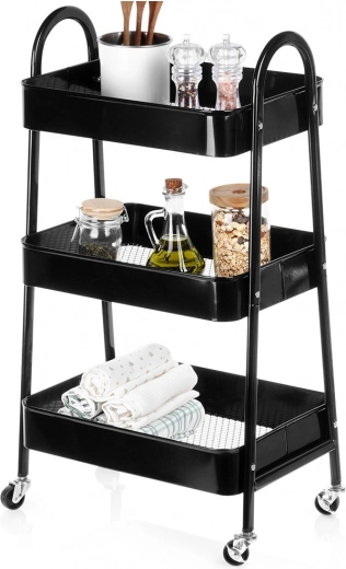 Metal rolling shelf, 3 tiers, black 44 × 31.5 × 78.5 cm