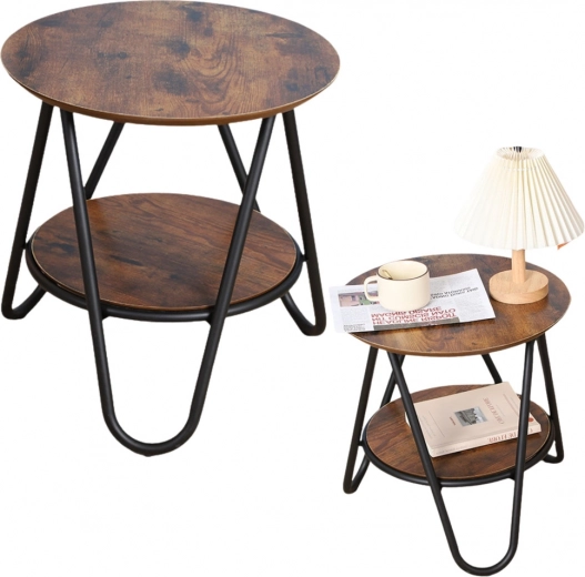 Table basse ronde avec étagère de style industriel 40x42 cm