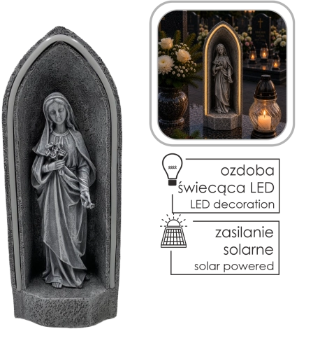 Solar Virgin Mary Figurine in a Shrine with LED Lighting