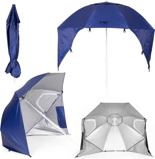 MultiGarden Strandsonnenschirm 2-in-1 mit Windschutzwänden, höhenverstellbar 125–200 cm, blau