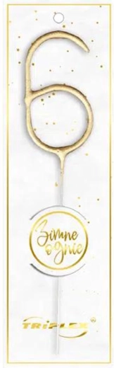 Wunderkerze Zahl 6, gold 16,5 cm