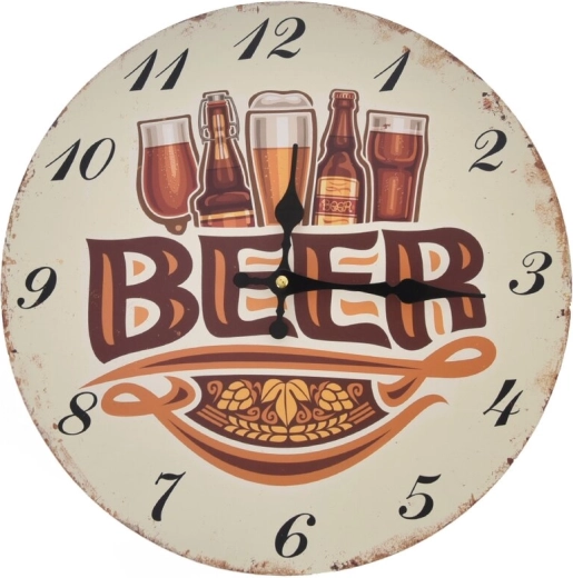 Beige Wanduhr aus Holz „Beer“ 34 cm