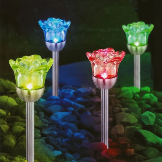 Solar priklicht in de vorm van een roos met RGB-led