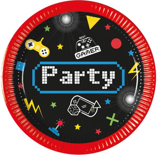 Pappteller Gamer 20 cm, 8 Stk.