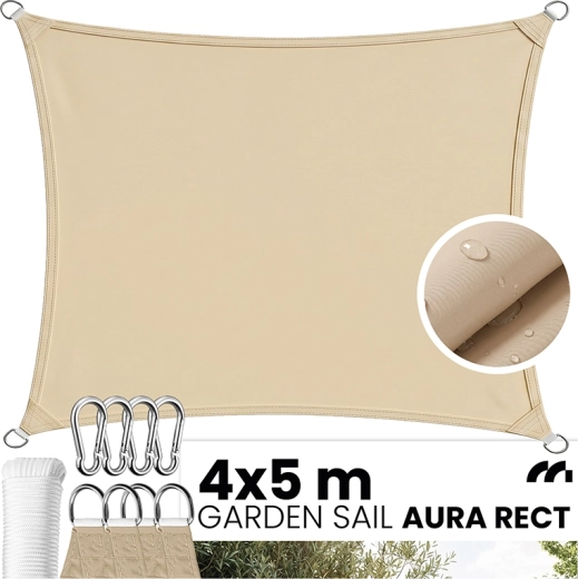 AURA rectangular garden shade sail 4 × 5 m beige