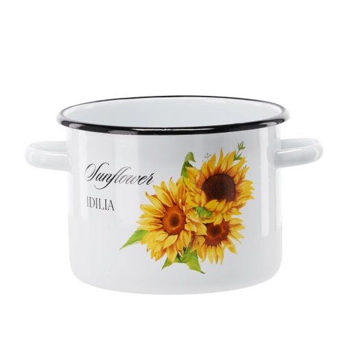 Emailletopf mit Sonnenblumenmotiv, 3 l, 18 cm, weiß