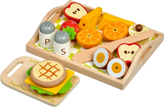Lucy & Leo wooden breakfast set with magnets on a tray
