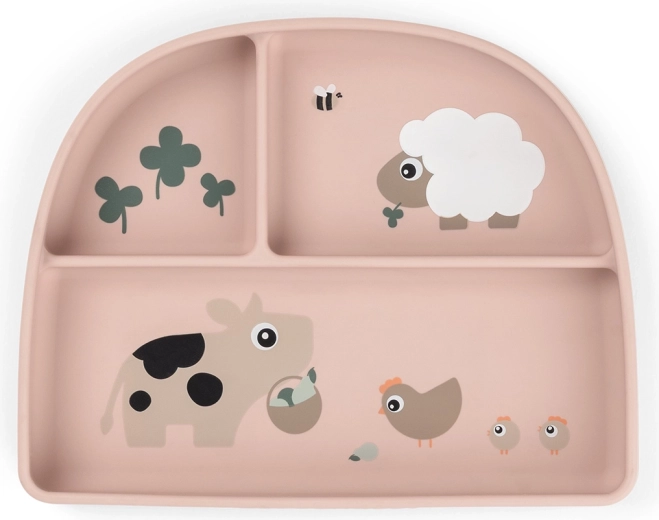 Done by Deer assiette compartimentée avec ventouse Stick&Stay Tiny farm rose