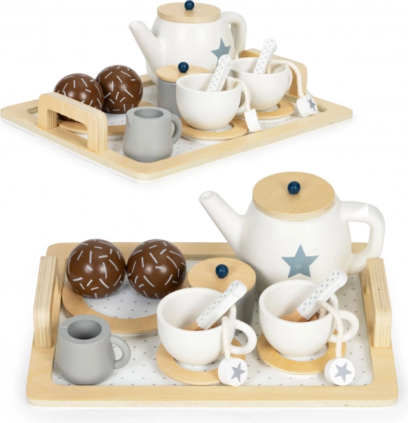 Service à thé en bois, théière, tasses, 16 pièces ECOTOYS