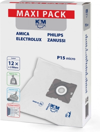Synthetische stofzuigerzakken P15/Maxi – 12 stuks + 2 filters