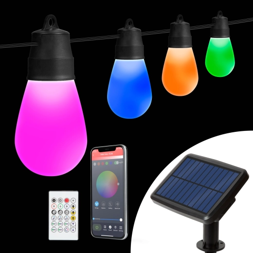 Solar lichtsnoer met 15 RGBIC-ledlampen, 6,5 m, Bluetooth