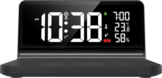 Übersichtliches LCD-Display mit Uhrzeit und Umgebungsdaten