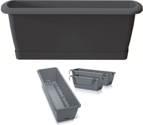 Balkonbak met zelfbewateringssysteem en houder 59,3 cm antraciet RESPANA EASYCARE