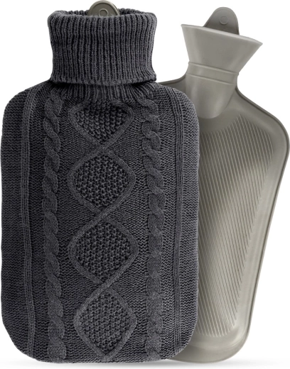 Hot water bottle with knitted grey cover 2 l