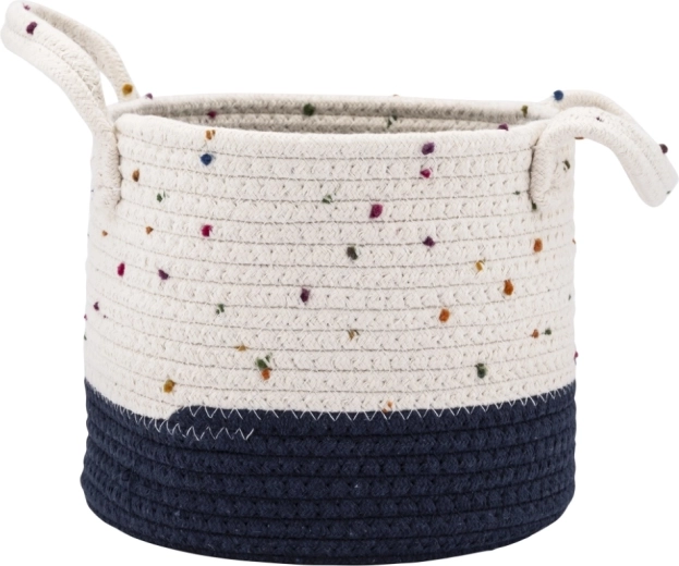 Panier de rangement tressé blanc–bleu marine 22 × 22 × 18 cm