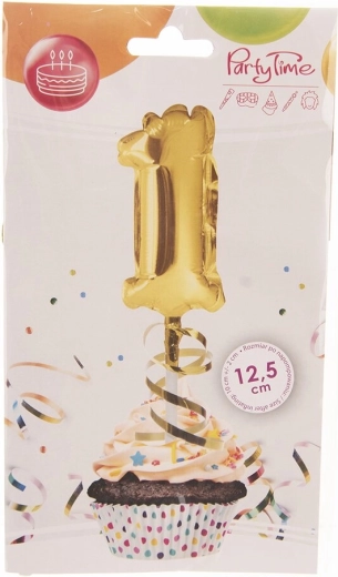 Gold foil balloon number 1 with cake design 12.5 cm